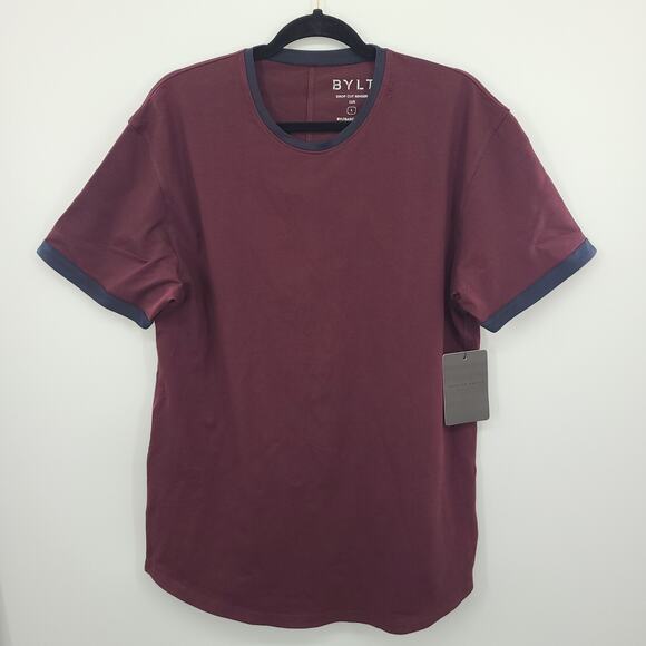 BYLT Men Maroon Drop Cut Ringer Lux Shirt Size Large‎ NEW Short Sleeve Casual - Picture 1 of 11